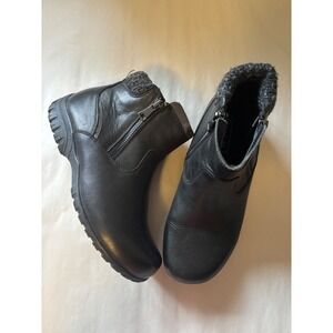 Propet Womens Black Leather Ankle Boots Knit Collar Dual Zip Size 7